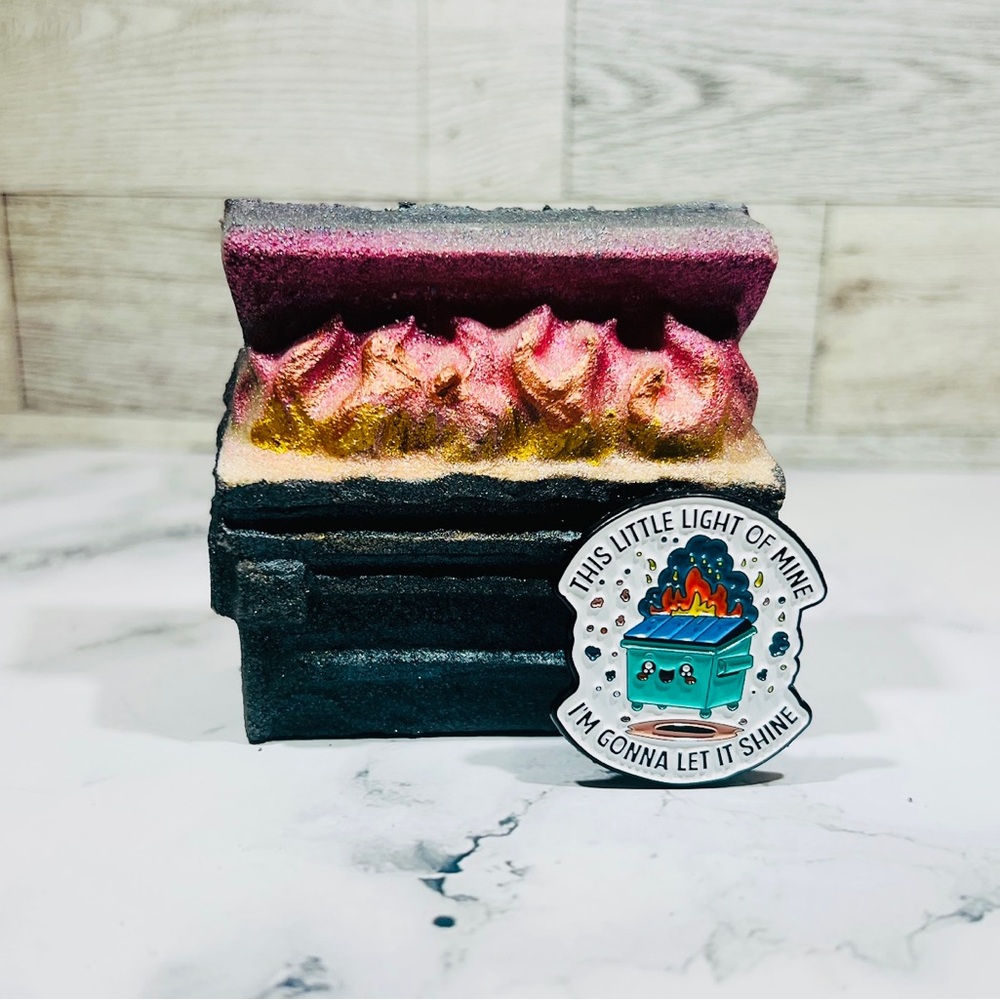 Dumpster Fire Bath Bomb with Keepsake Enamel Pin “This little light of mine…”